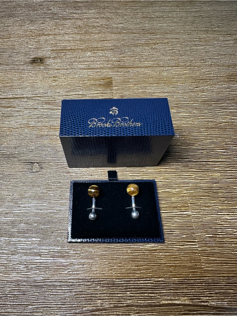 Brooks Brothers Tiger Eye Gemstone and Silver Shirt Cufflinks